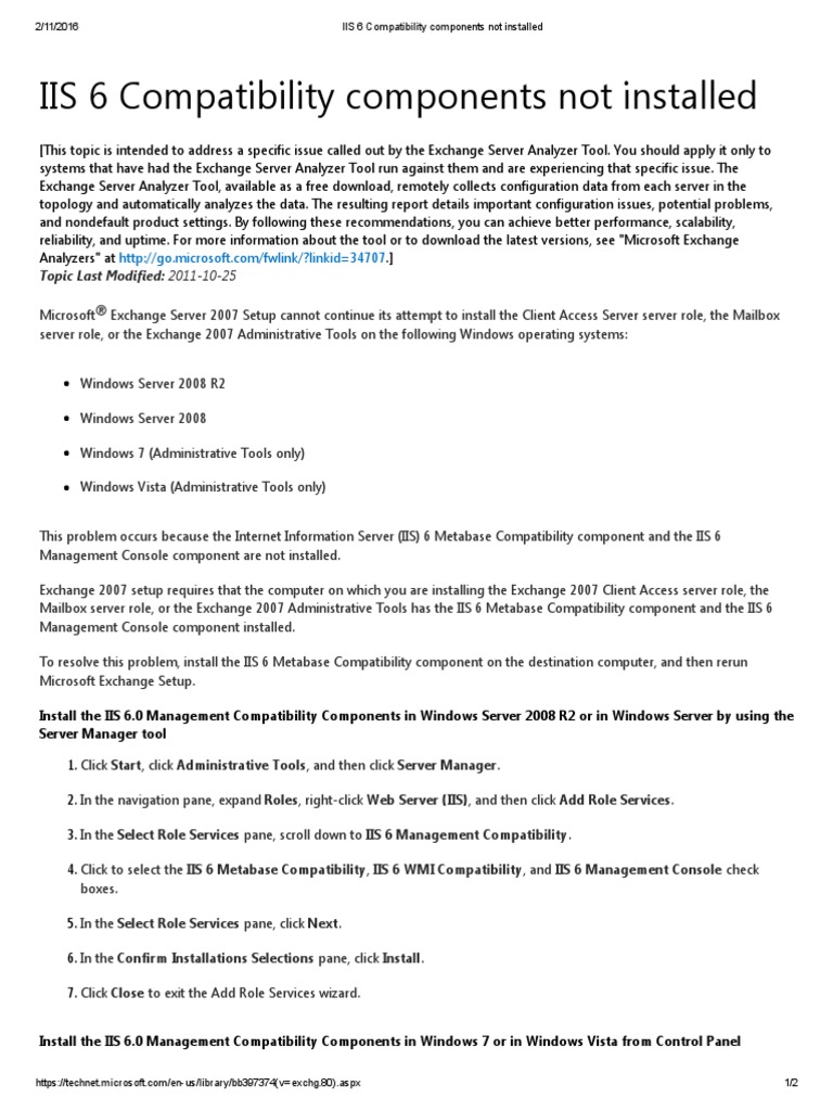 IIS 6 Compatibility Components Not Installed | PDF | Microsoft Exchange ...