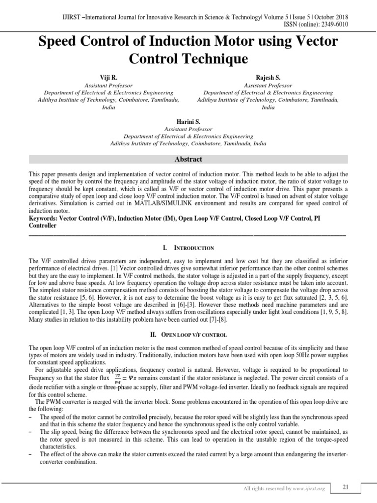 Speed Control of Induction Motor Using V PDF PDF Electric Motor