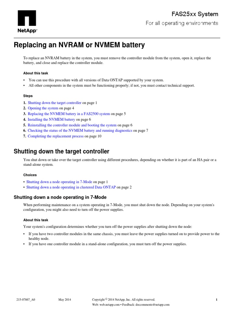 Replacing An NVRAM or NVMEM Battery: FAS25xx System | PDF | Booting ...