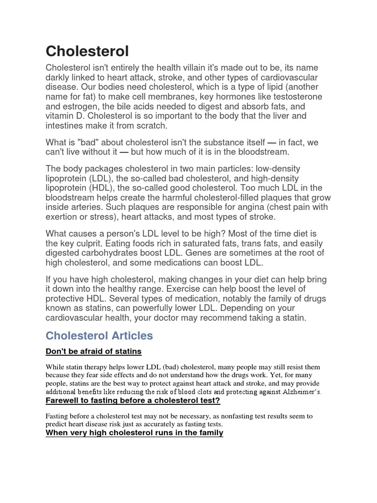 Cholesterol Pdf Cholesterol Hypercholesterolemia