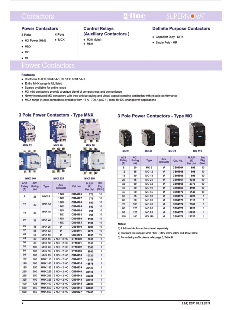 M Line Contactors & Relay PDF | Download Free PDF | Relay ...