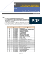 M.Arch Admissions 2019 Shortlist & Instructions