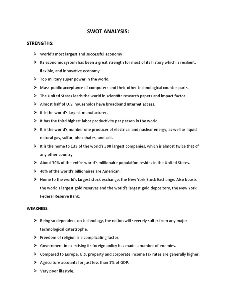 US Economic and Political SWOT Analysis | PDF | The United States ...