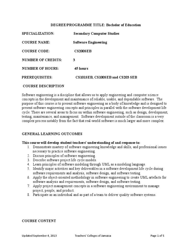 CS 200SEB Software Engineering | PDF | Software Testing | Software ...