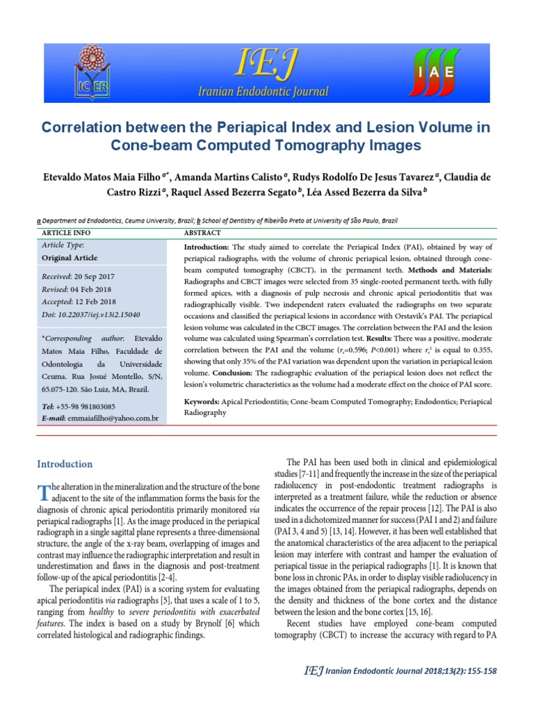 PAI Correlation with Lesion Volume in CBCT | PDF | Radiography | Dental ...