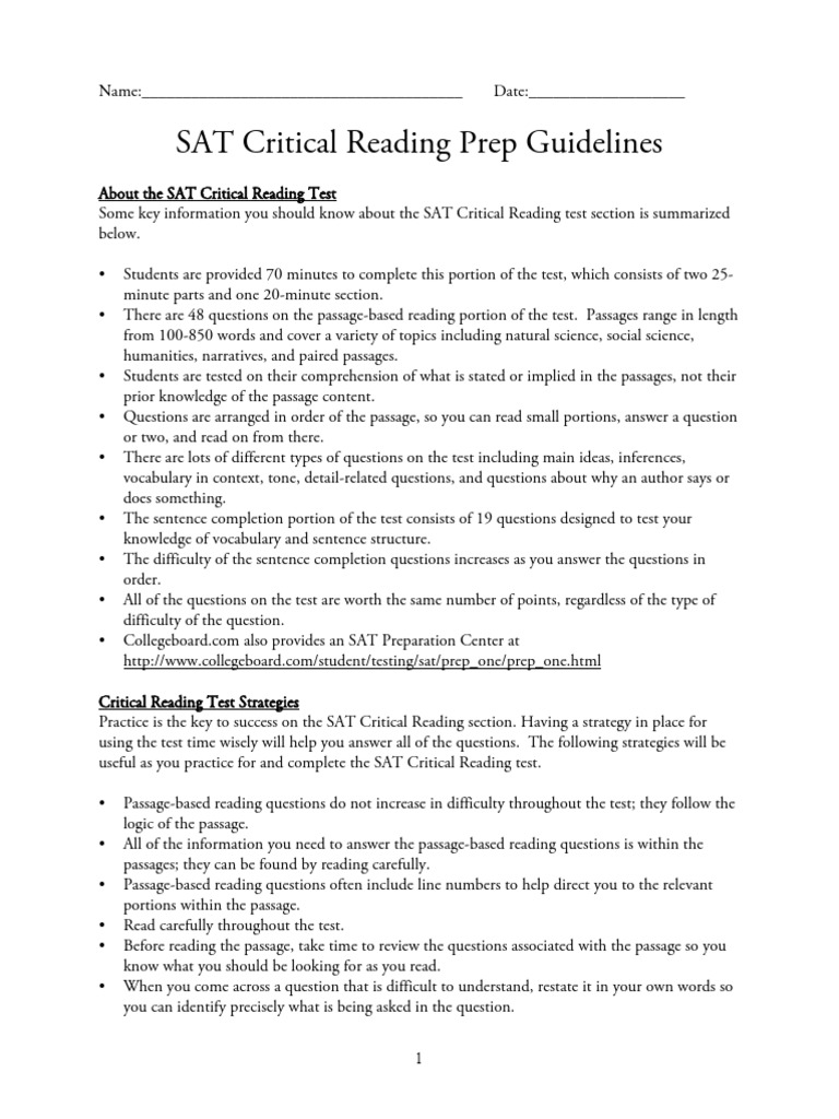Reading Comprehension Activity PDF | PDF | Sat | Reading Comprehension