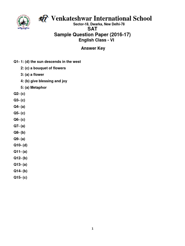 Venkateshwar International School: SAT Sample Question Paper (2016-17 ...