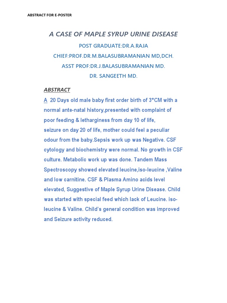 Maple Syrup Urine Disease Case Study | PDF
