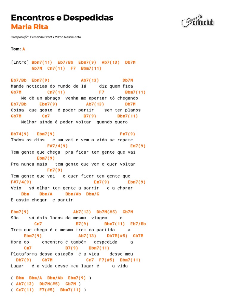 Letra e Cifras: Encontros e Despedidas | PDF