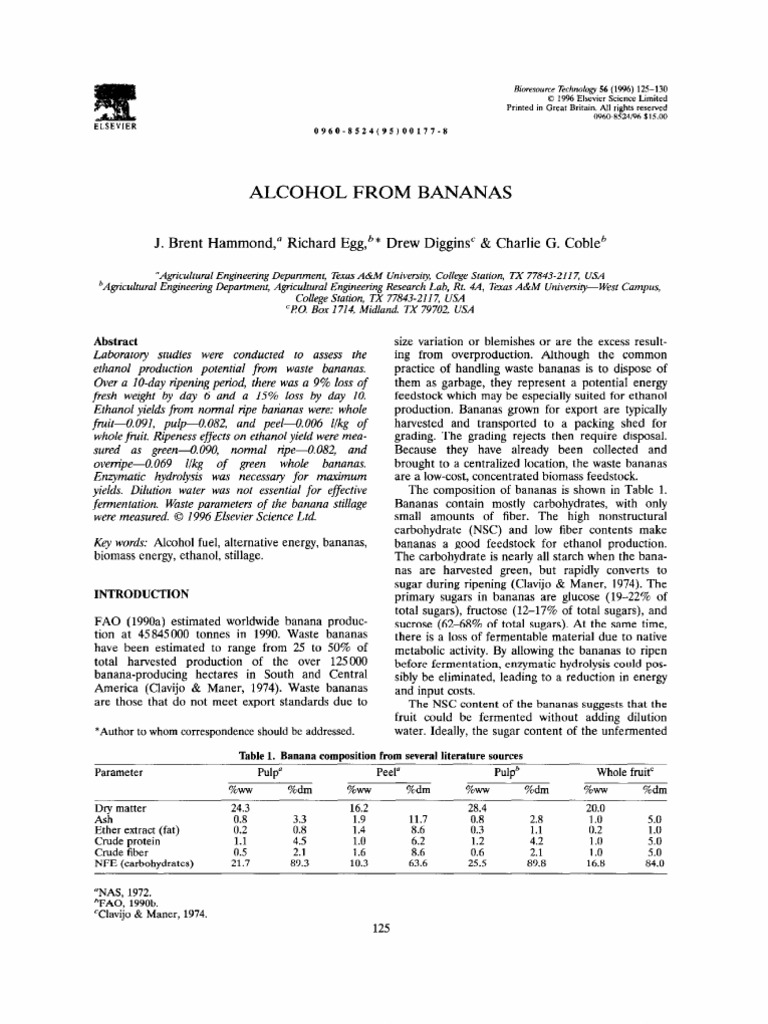 Alcohol From Banana | PDF | Banana | Ethanol