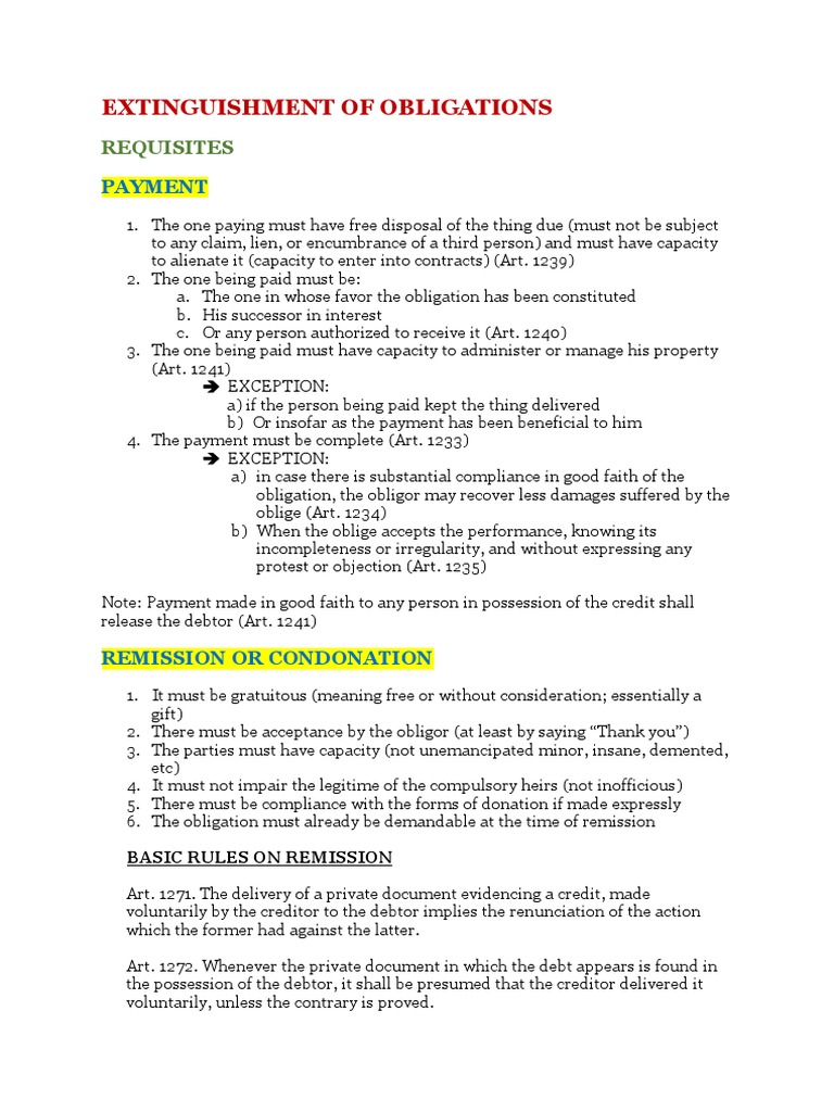 Obligation Extinguishment Overview | PDF | Offer And Acceptance | Annulment