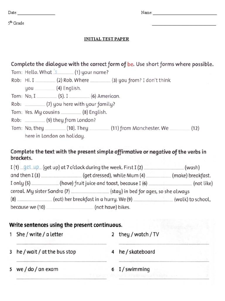 Initial Test 5th Grade | PDF | Career & Growth | Self-Improvement