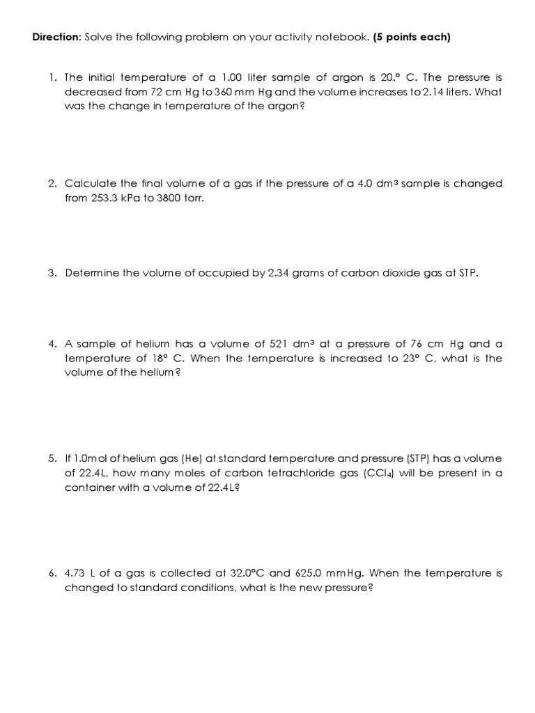Gas Laws Problem Set Solutions | PDF | Science & Mathematics ...