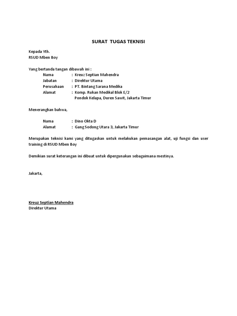 Surat Tugas Teknisi