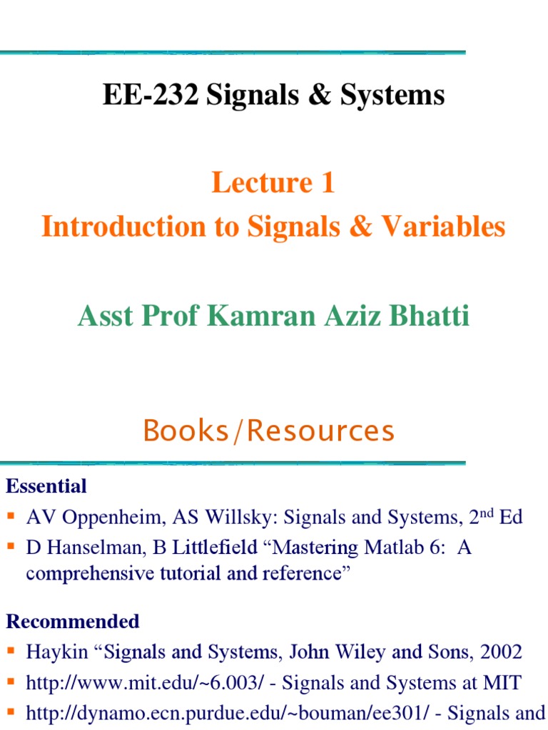 Introduction To Signals & Variables Lec 1 | PDF | Discrete Time And ...