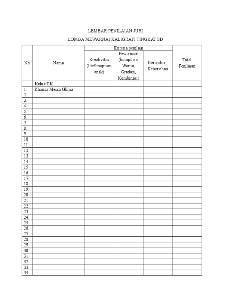 LEMBAR PENILAIAN KALIGRAFIc