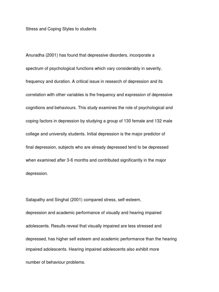 Stress and Coping Styles To Students | PDF | Coping (Psychology ...