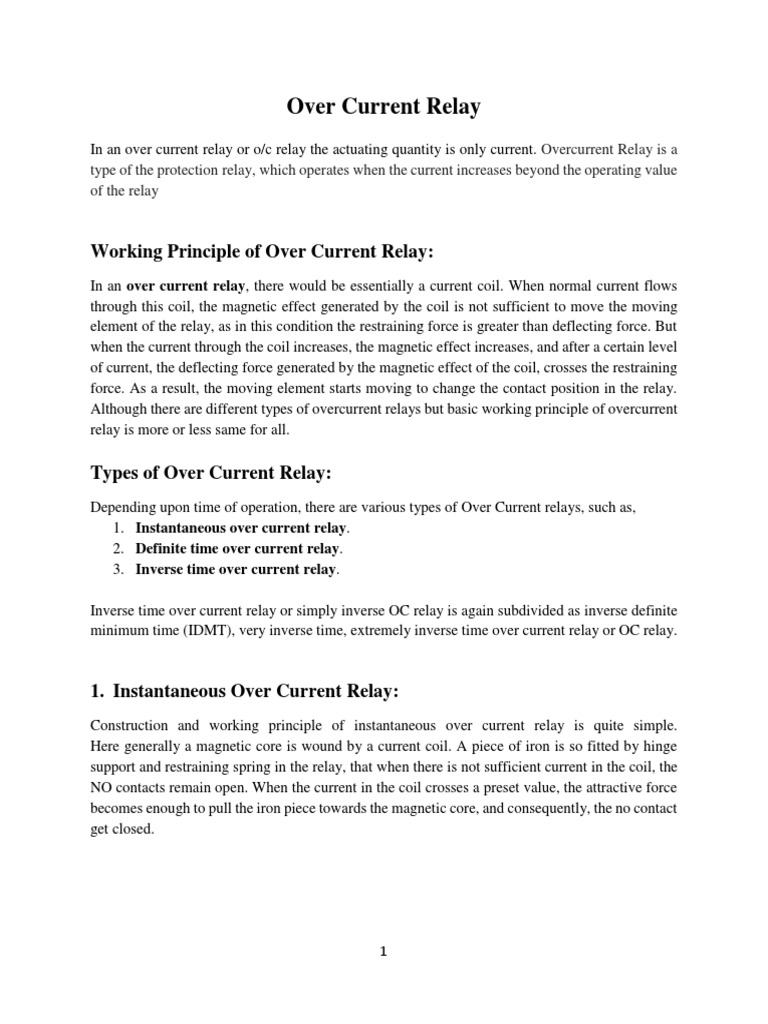 Overcurrent Relay Guide for Engineers | PDF | Relay | Electric Power System