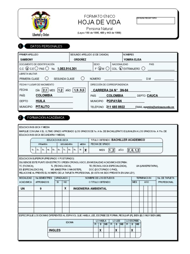 Como Se Dice Especializacion Academica En Ingles Hoja de Vida YOMIRA Formato Unico 191118 | PDF | Correo | Educación  Secundaria