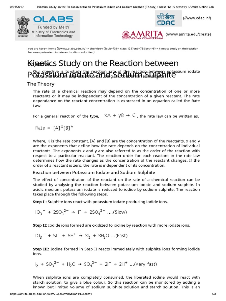Study On The Reaction Between Potassium Iodate and Sodium