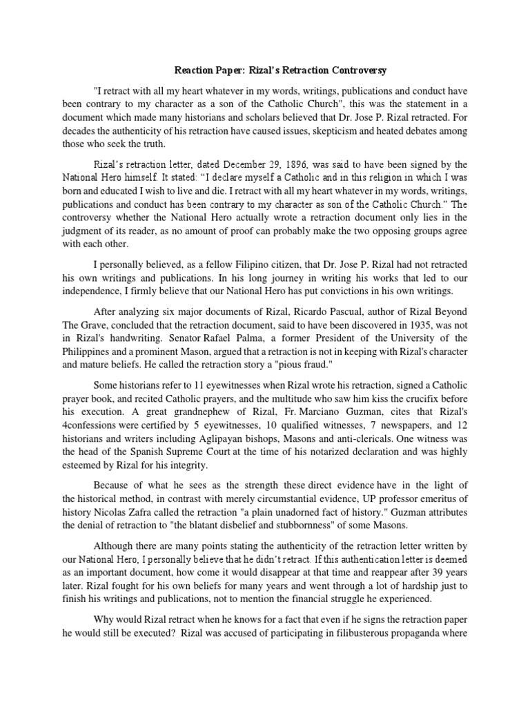 Rizal's Retraction Controversy