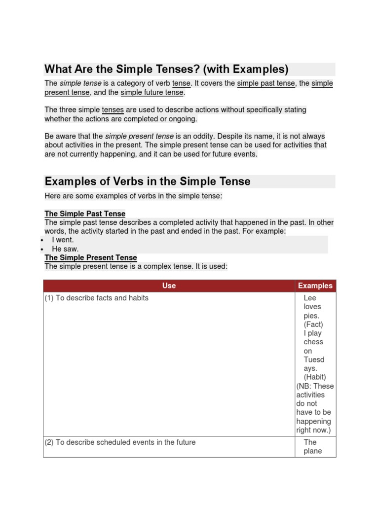 Understanding Simple Tenses | PDF | Grammatical Tense | Verb