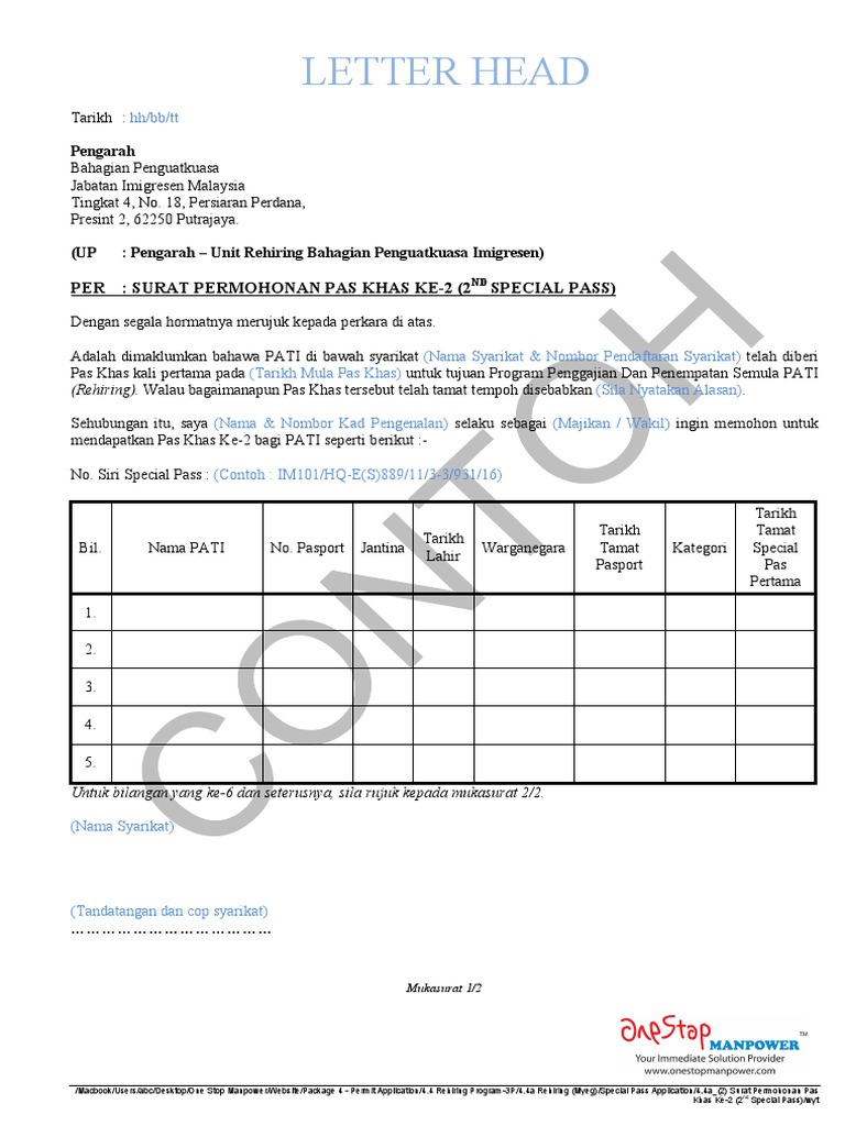 Contoh Surat Penyambungan Kontrak Pekerja