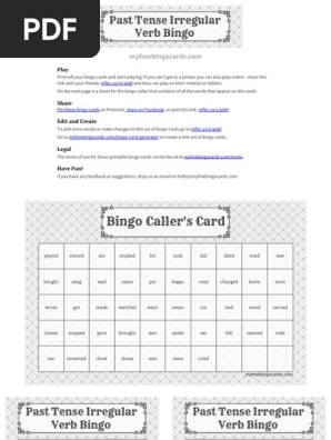 Past tense of regular and irregular verbs bingo