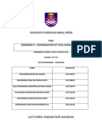 Title Experiment 1: Determination of Total Solids Content: Lecturer: Madam Nor Ashsikin