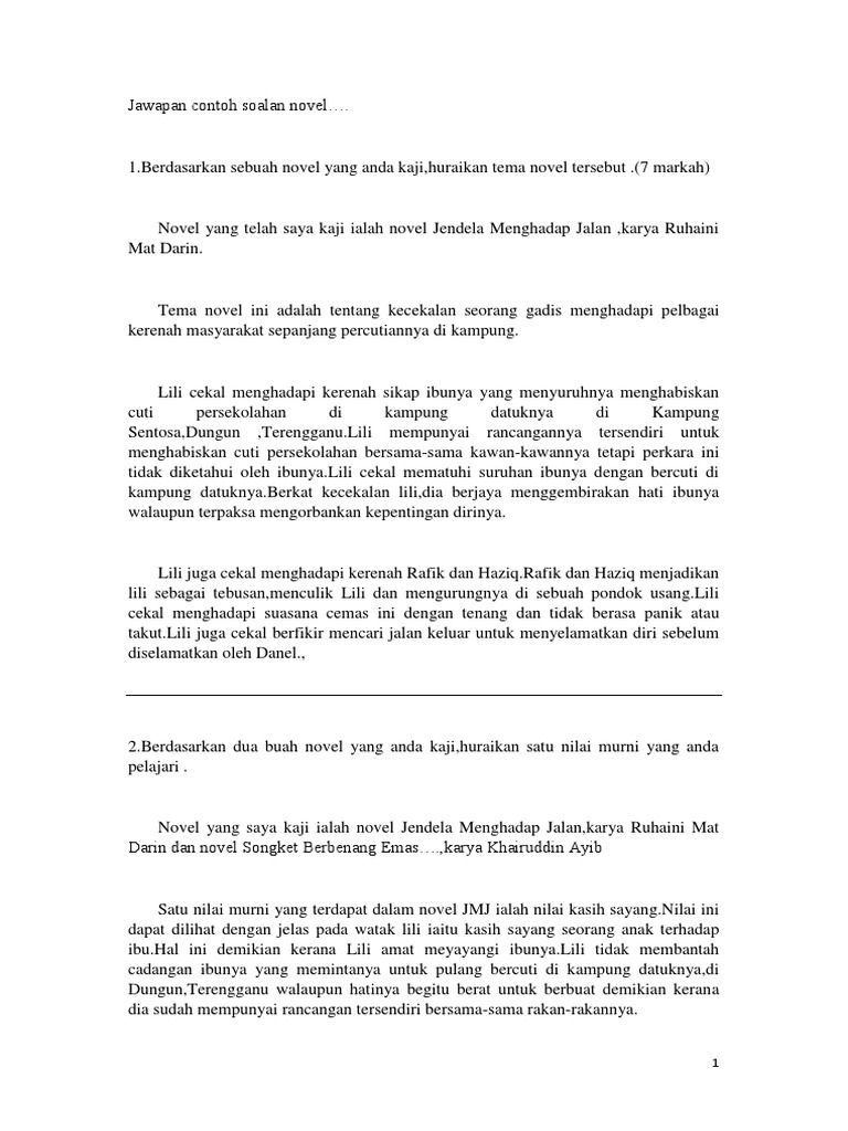 Jawapan Contoh Soalan Novel 2017 Pdf