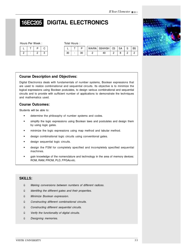 Digital Electronics Course Description and Objectives PDF Logic