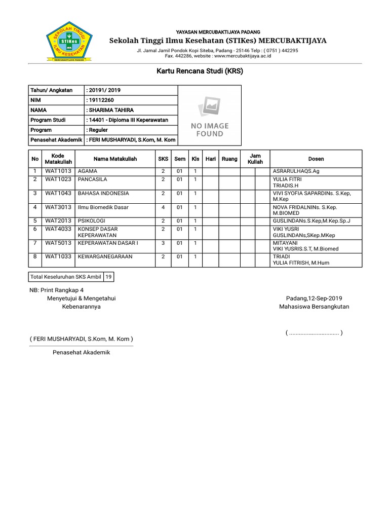 KRS Mahasiswa Keperawatan STIKes 2019 | PDF