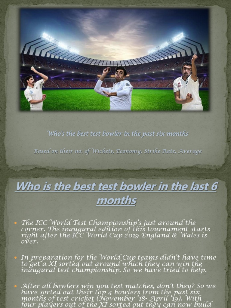 Who's The Best Test Bowler in The Past Six Months Based On Their No