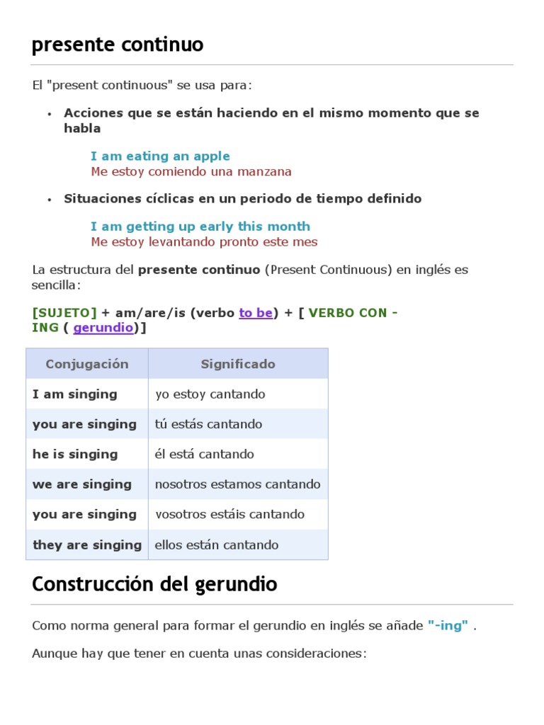 Estructura y uso del presente continuo | PDF | Verbo | Relaciones ...