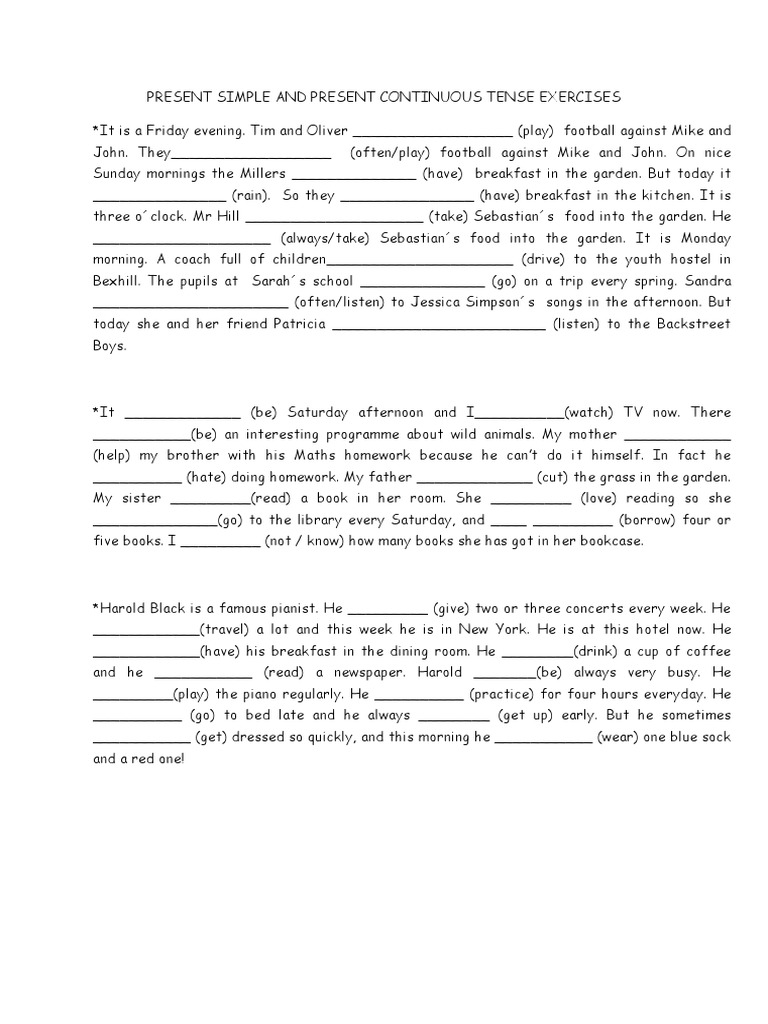 Present Simple and Present Continuous Tense Exercises | PDF
