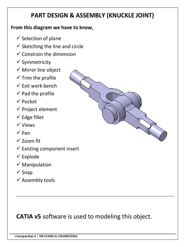 Knuckle Joint 3D Modeling in CATIA V5 | PDF | Art | Computers