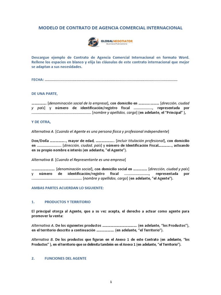 Modelo Contrato Agencia Comercial Internacional Ejemplo | PDF | Libra  esterlina | Arbitraje