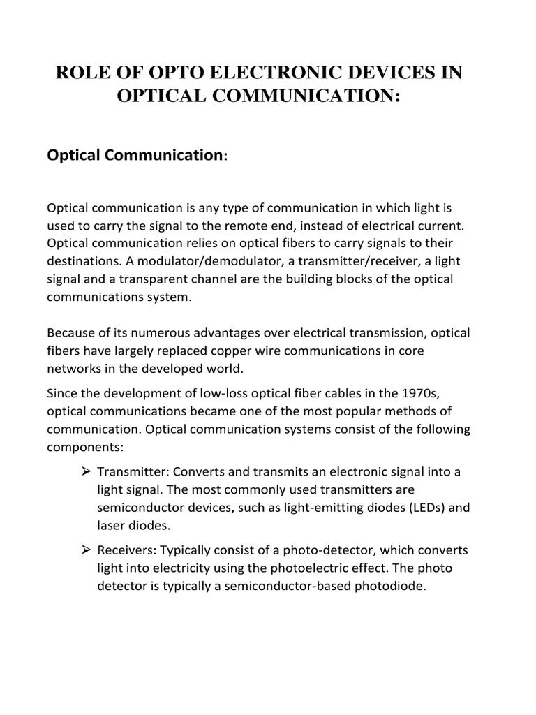 Role of Opto Electronic Devices in Optical Communication PDF