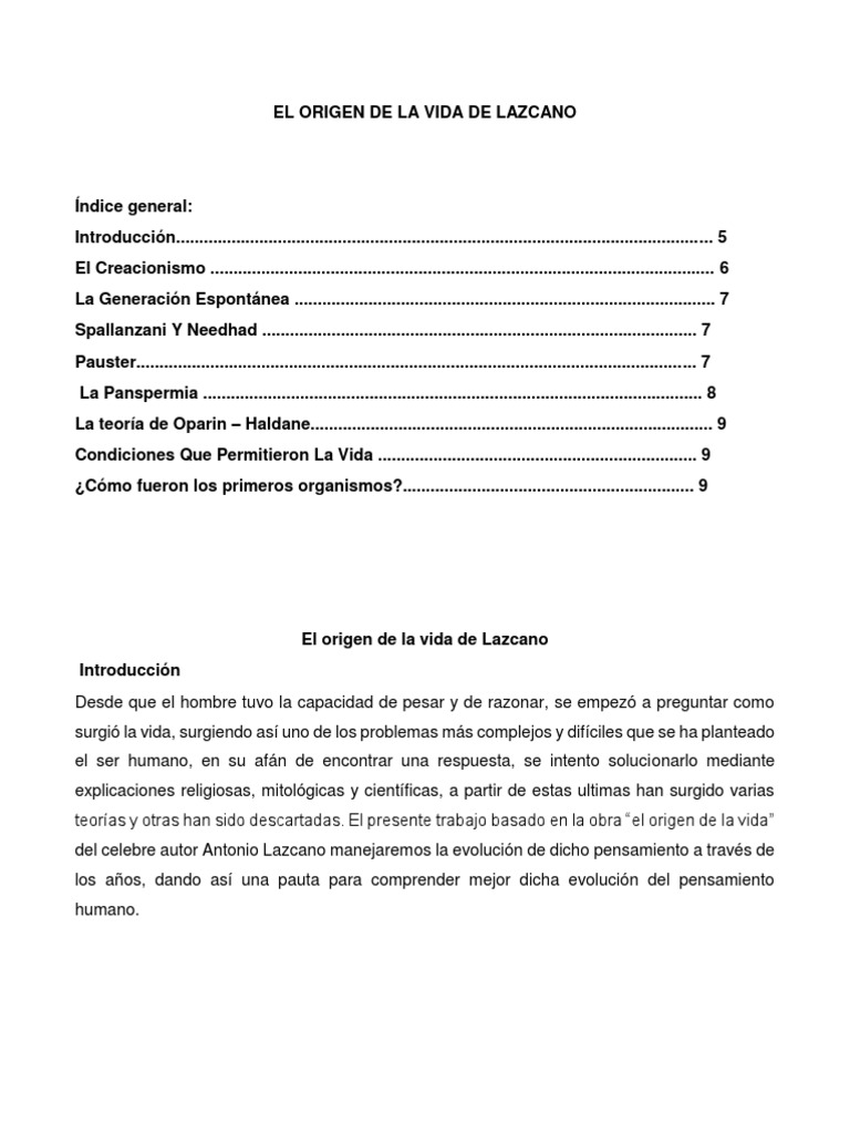 Origen de la Vida según Lazcano | PDF | Abiogénesis | Dom