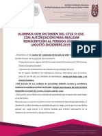 Alumnos Con Dictamen Del Ctce O CGC Con Autorización para Realizar Reinscripción Al Periodo 2020/01 (AGOSTO-DICIEMBRE-2019)