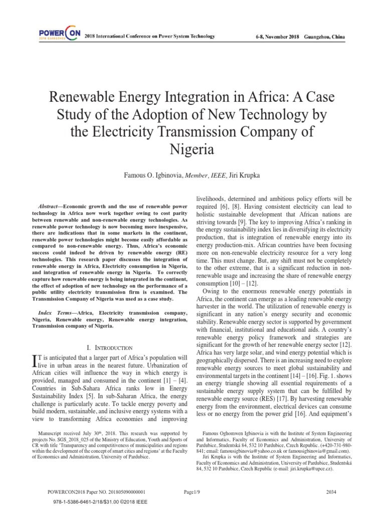 Renewable Energy Integration in Africa: A Case Study of The Adoption of ...