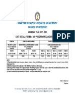 Spartan Health Sciences University: Cost Details For BSC - MD Programme (Amount in Us $)