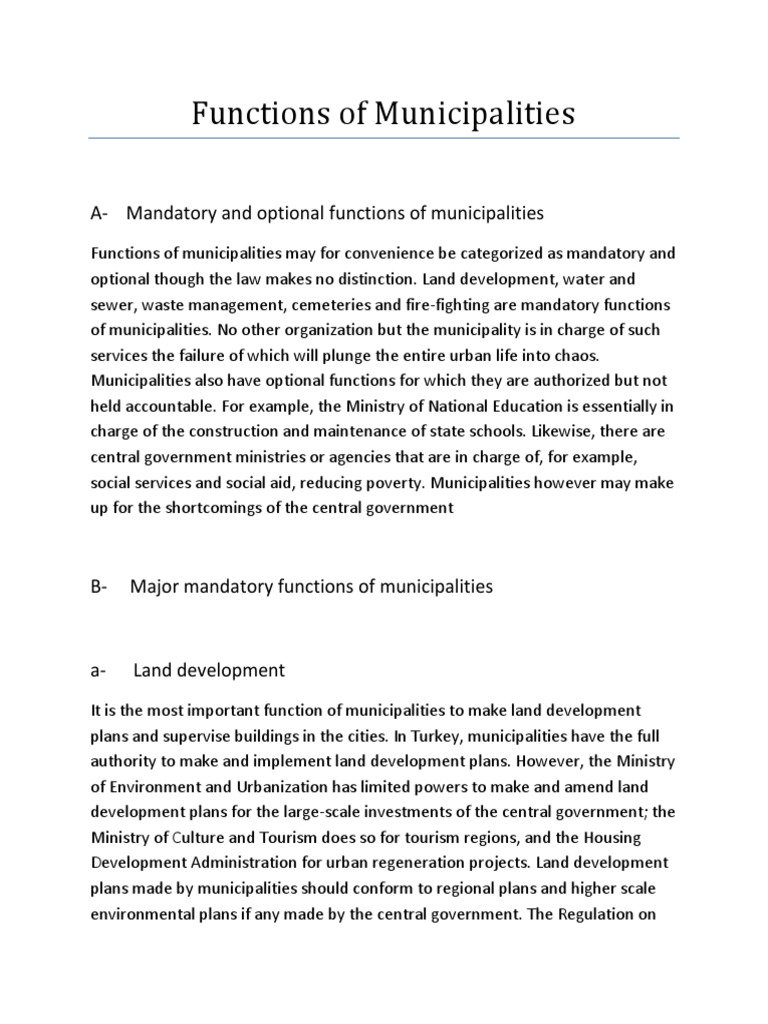 Key Functions of Municipalities | PDF | Wastewater | Public Transport