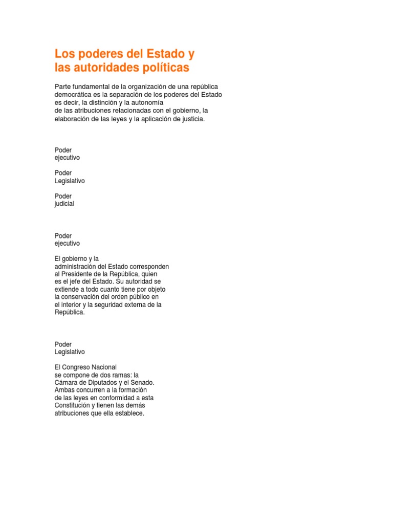 Poderes del Estado y Derechos en Chile | PDF | Separación de poderes ...