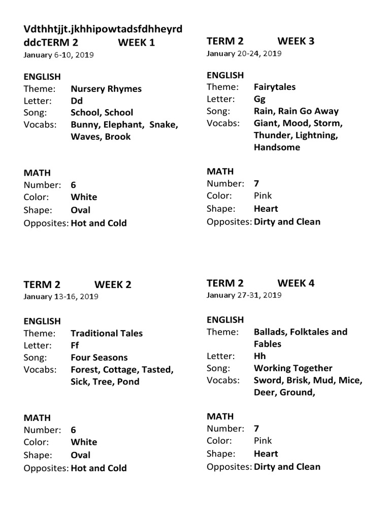 Term 2 Weekly Lesson Plans | PDF