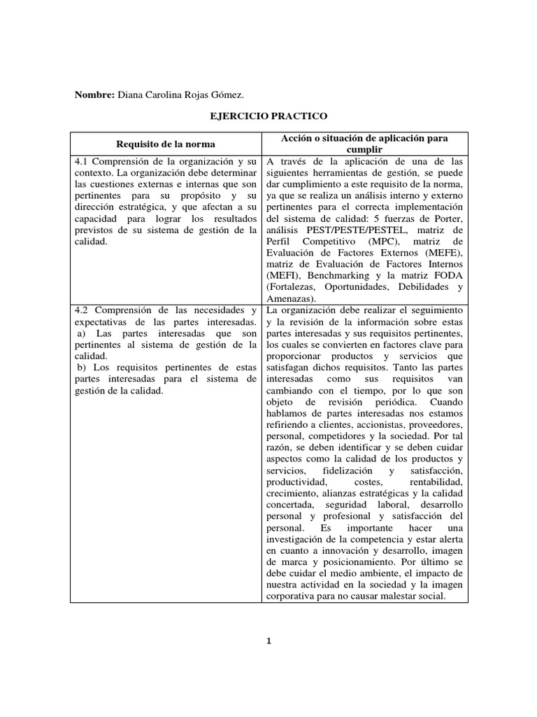 Cuadro de Acción Requisitos Norma ISO 9001 | PDF | Gestión de la ...