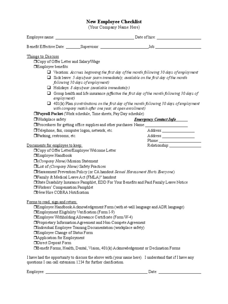 New Employee Checklist Robot Robotics