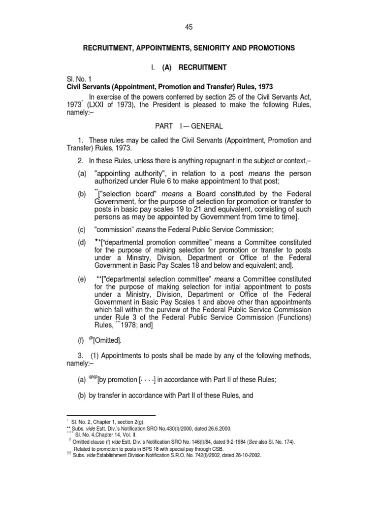 Civil Servant APT Rules 1973 PDF PDF Civil Service Government