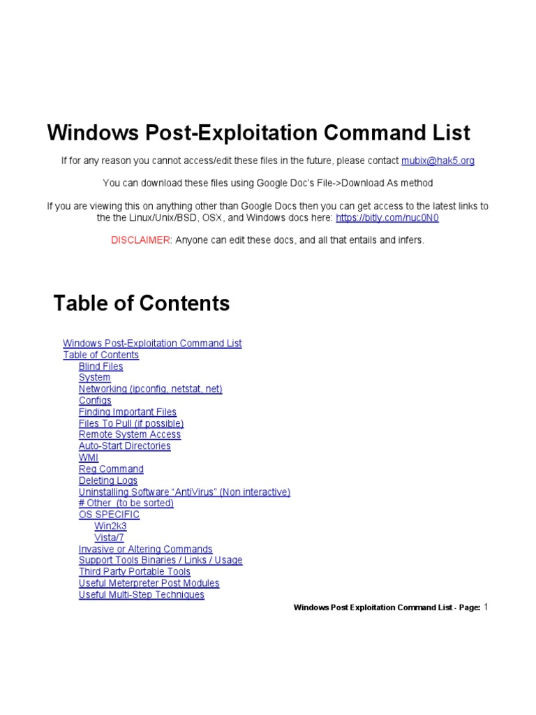 Windows Post-Exploitation Commands | PDF | Windows Registry | Computer File