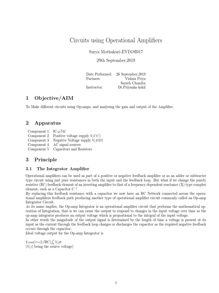 Op-Amp Integrator Circuit Analysis | PDF | Operational Amplifier ...